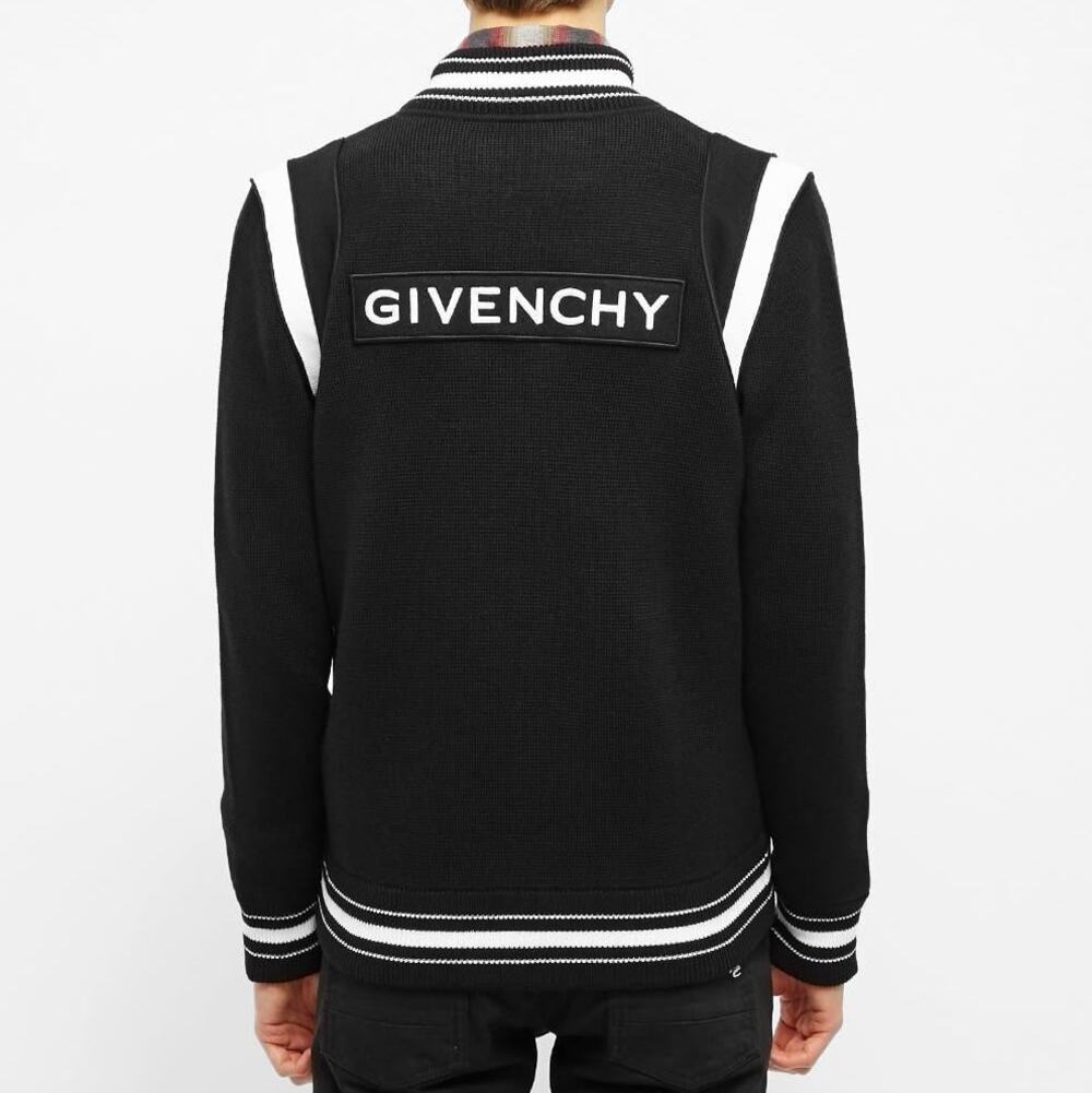 GIVENCHY Wool Knit Varsity Bomber Jacket Black White Sz L $1585